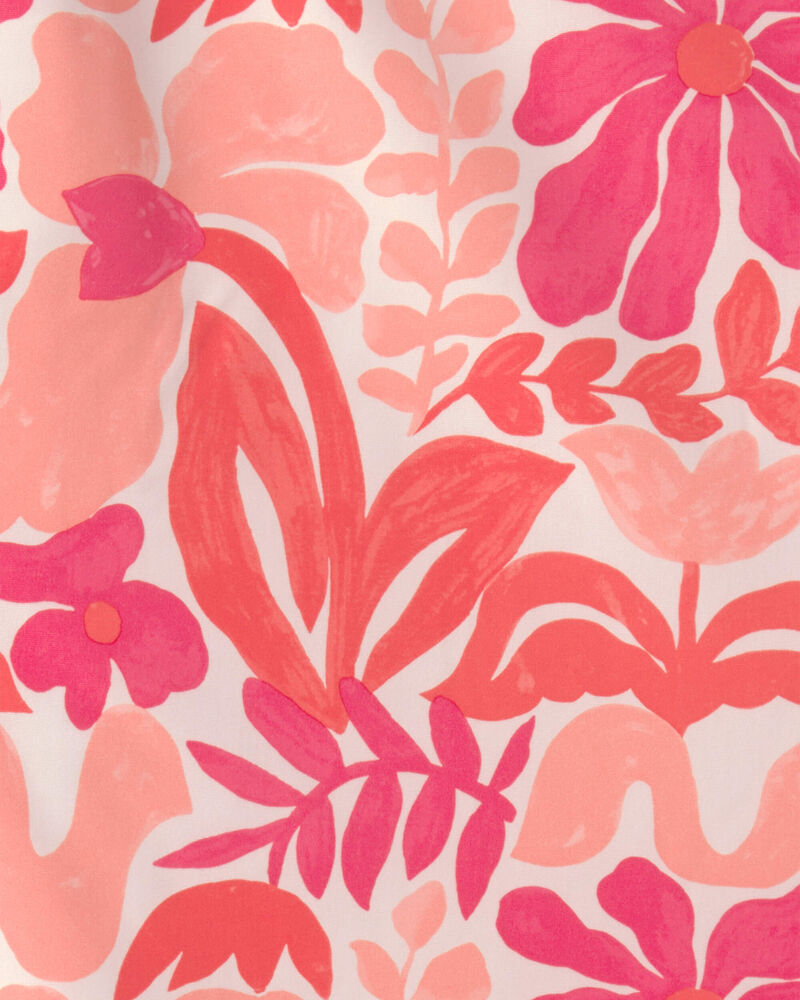 Girls 3-Piece Floral Long-Sleeve Rashguard Swimsuit Set - Pink/Orange, image 4 of 5 slides