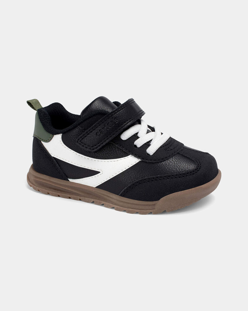 Toddler Boy Striped Sporty Sneakers - Black/White, image 1 of 6 slides