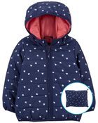 Packable Heart Print Puffer Jacket, image 1 of 4 slides