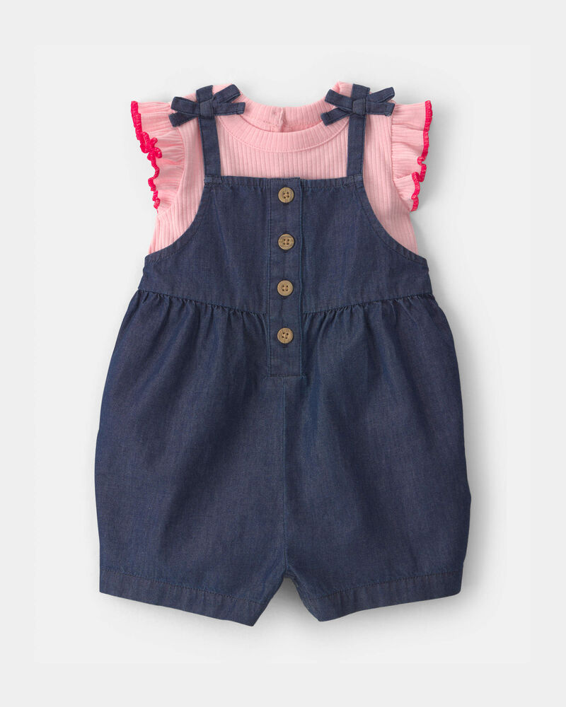 Baby Girl 2-Piece Chambray Romper Set - Pink/Blue, image 1 of 6 slides