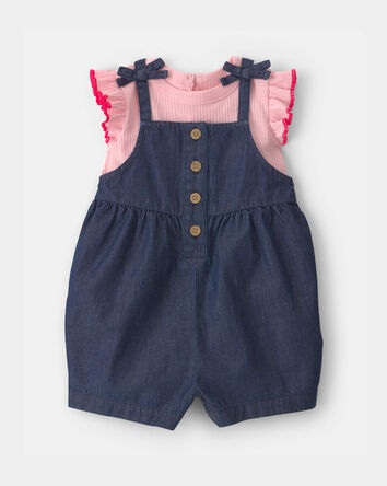 Baby Girl 2-Piece Chambray Romper Set - Pink/Blue, 