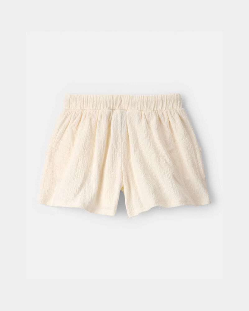 Girls Palm Tree Embroidered Gauze Shorts - Cream, image 2 of 5 slides