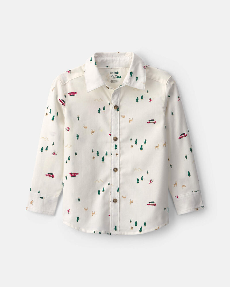Tout-petit gar&ccedil;on - Chemise boutonn&eacute;e manches longues &agrave; motif hivernal &ndash; Cr&egrave;me, image 1 sur 2 diapositives