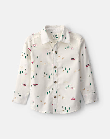 Tout-petit gar&ccedil;on - Chemise boutonn&eacute;e manches longues &agrave; motif hivernal &ndash; Cr&egrave;me, 