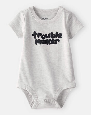 B&eacute;b&eacute; gar&ccedil;on - Cache-couche &agrave; manches courtes &agrave; imprim&eacute; &laquo;Trouble Maker&raquo; - Gris, 