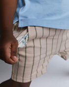 Toddler Boy Playground Shorts in Stripes - Khaki/Olive, image 3 of 6 slides