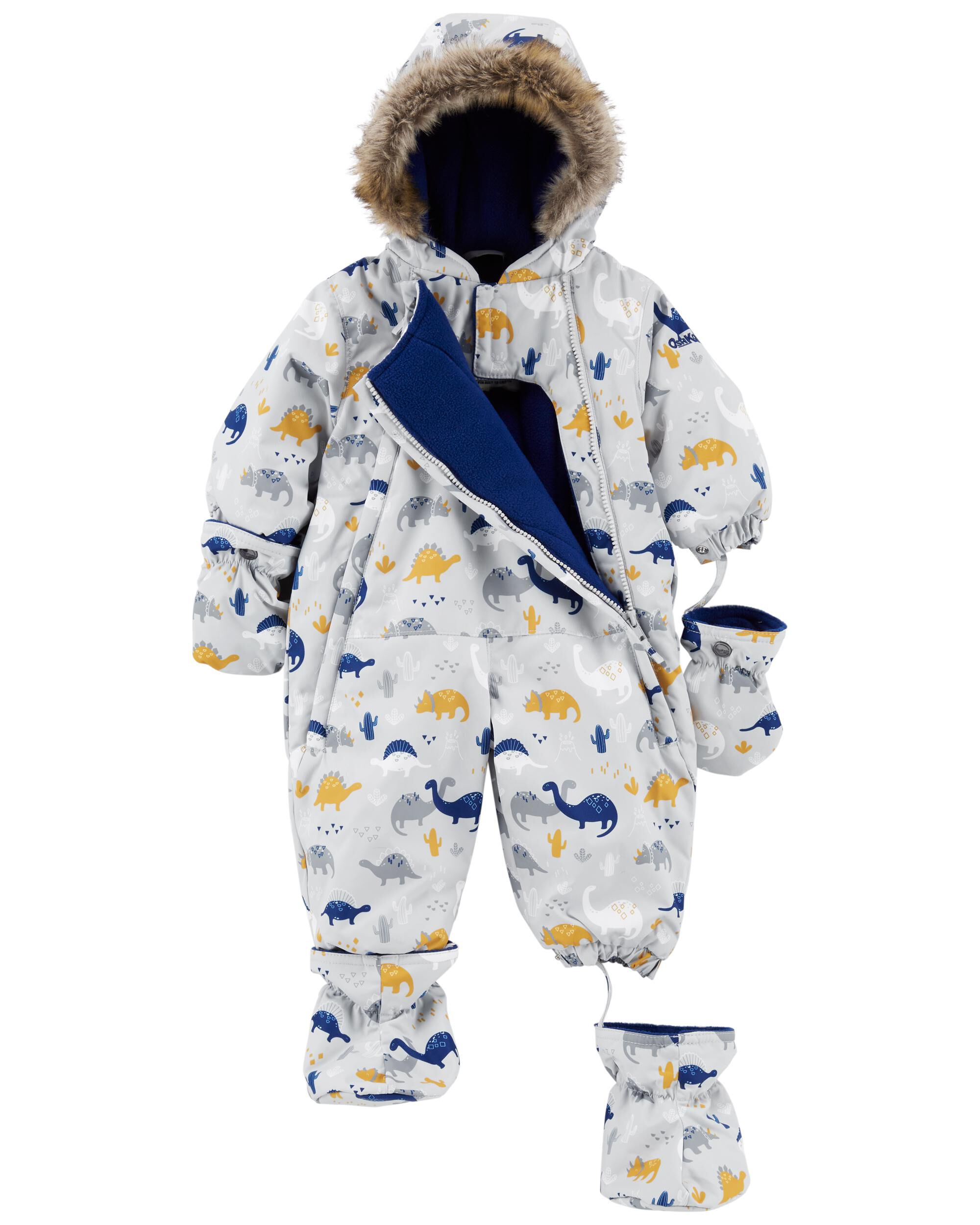 Baby Boys Baby Hooded 1 Piece Grey Unicorn Snowsuit 18M OshKosh Bgosh