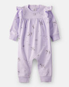 Baby Girl Unicorn Print Cotton Long-Sleeve Jumpsuit - Purple, image 1 of 3 slides