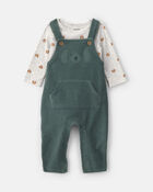 B&eacute;b&eacute; gar&ccedil;on - Ensemble 2 pi&egrave;ces salopette et manches longues &agrave; motif chien &ndash; Vert/Gris, image 1 sur 5 diapositives