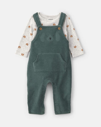 B&eacute;b&eacute; gar&ccedil;on - Ensemble 2 pi&egrave;ces salopette et manches longues &agrave; motif chien &ndash; Vert/Gris, 