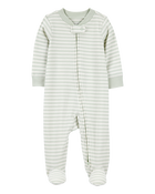 Baby Striped 2-Way Zip Ribbed Sleeper pyjamas, image 1 of 3 slides
