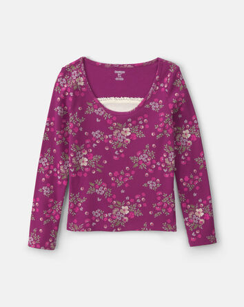 Filles - Haut manches longues &agrave; motif floral - Mauve, 