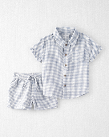 Toddler 2-Piece Organic Cotton Gauze Checkered-Print Set, 