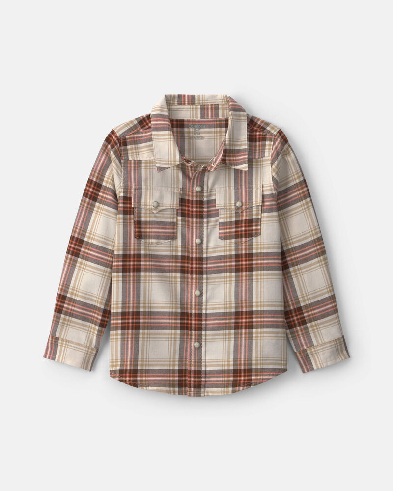 Toddler Boy Plaid Long-Sleeve Button-Down Shirt - Brown/Cream, image 1 of 4 slides