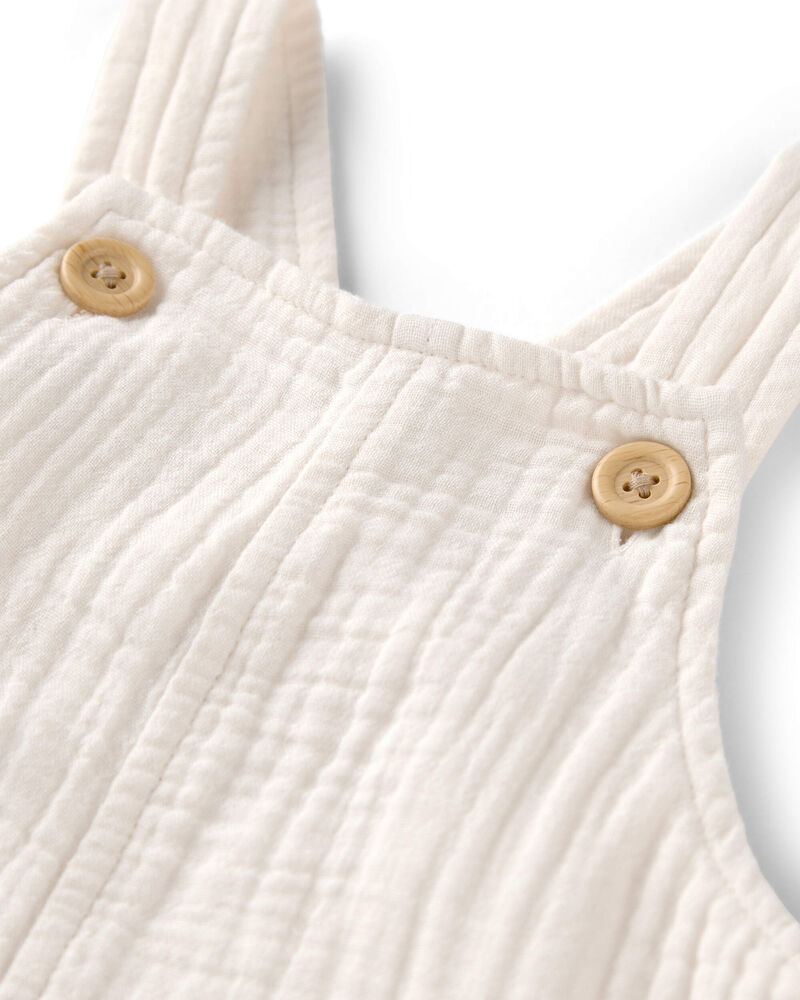 Baby Gauze Sleeveless Shortall in White, image 2 of 5 slides