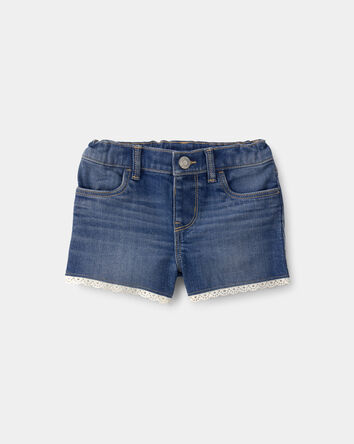 Toddler Girl Eyelet Trim Denim Shorts - Dark Wash, 
