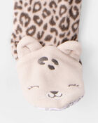 Toddler Girl Leopard Fleece Long-Sleeve Loose Fit 1-Piece Pyjamas - Brown, image 3 of 4 slides
