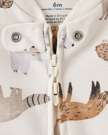 Baby Boy Fox Print 100% Cotton Long-Sleeve Sleeper - White, 