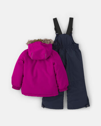 Toddler Girl 2 Piece Solid Snowsuit With Chest Pocket- Purple, 