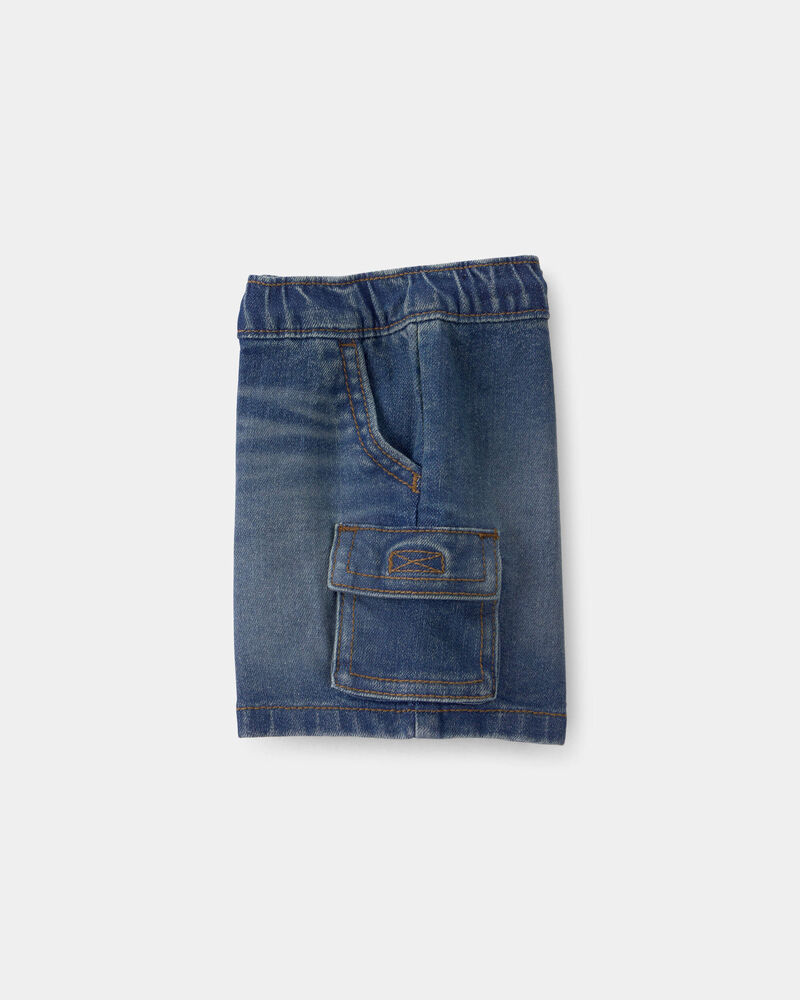 Baby Boy Denim Drawstring Cargo Shorts - Dark Wash, image 3 of 5 slides