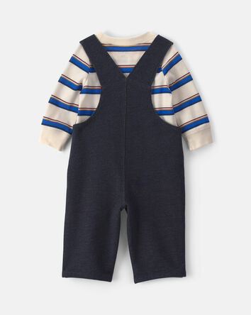 B&eacute;b&eacute; gar&ccedil;on - Ensemble 2 pi&egrave;ces salopette et manches longues en jersey bouclette &agrave; rayures &ndash; Indigo/Cr&egrave;me, 