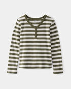 Kid Ribbed Henley Striped Long-Sleeve Shirt - Olive, image 1 of 3 slides