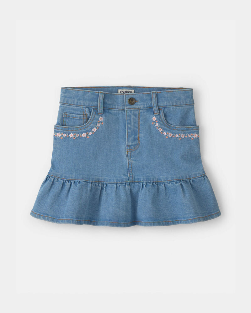 Girls Floral Denim Ruffle Skirt - Medium Wash, image 1 of 4 slides