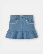 Girls Floral Denim Ruffle Skirt - Medium Wash, image 1 of 4 slides
