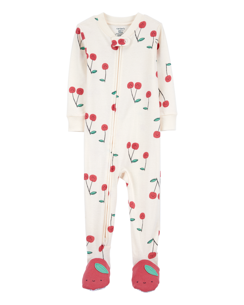 Toddler 1-Piece Cherry Print 100% Snug Fit Cotton Footie Pyjamas, image 1 of 5 slides