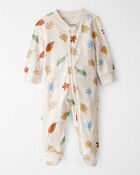 Baby Organic Cotton Sleep & Play Pyjamas in Autumn Leaves Print, image 1 of 4 slides