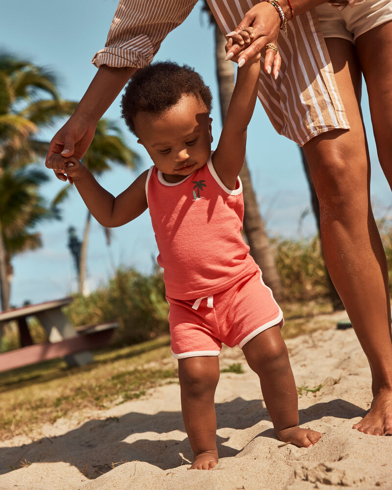 Baby Boy 3-Piece Palm Tree Top & Short Set - Orange, image 3 of 6 slides