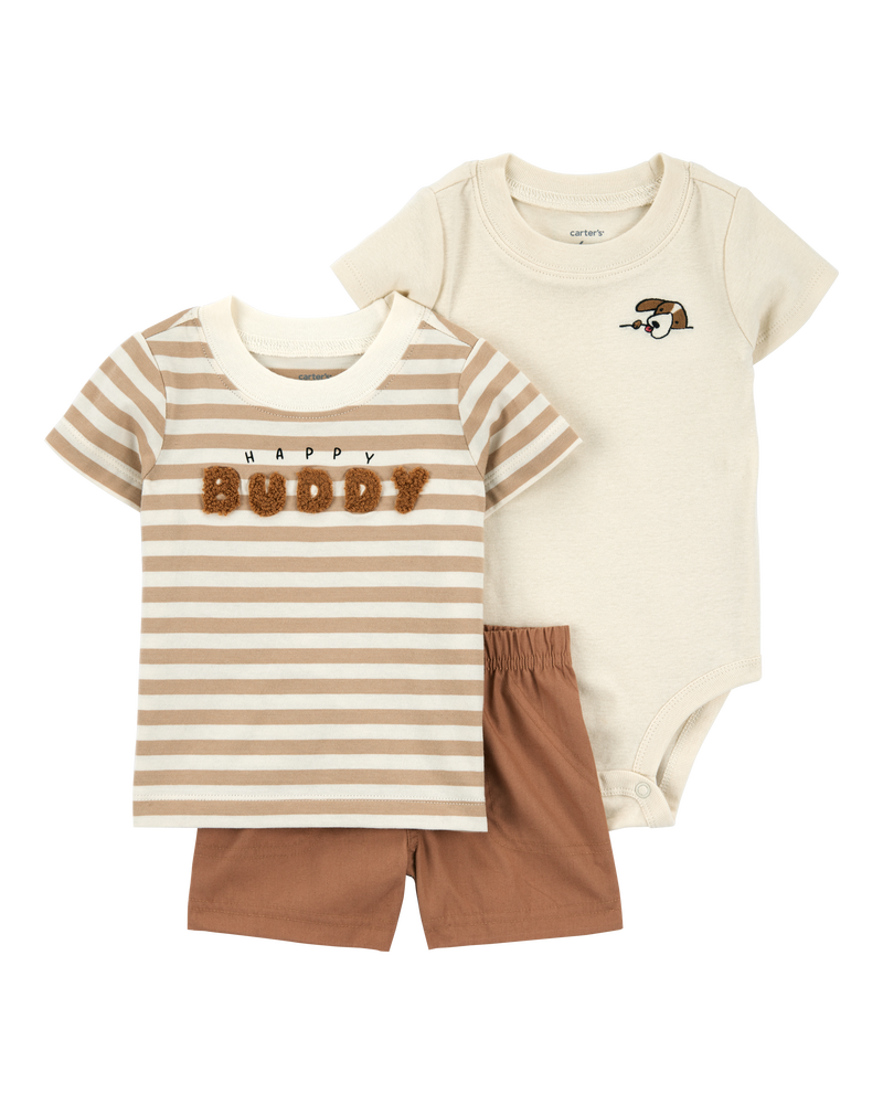 Baby Boy 3-Piece Striped Outfit Set - Brown, image 1 of 4 slides
