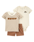 Baby Boy 3-Piece Striped Outfit Set - Brown, image 1 of 4 slides