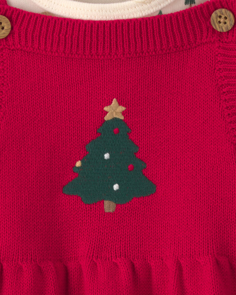 Baby Girl 3-Piece Christmas Tree Long-Sleeve Sweater Dress Set - Red/Cream, image 4 of 6 slides