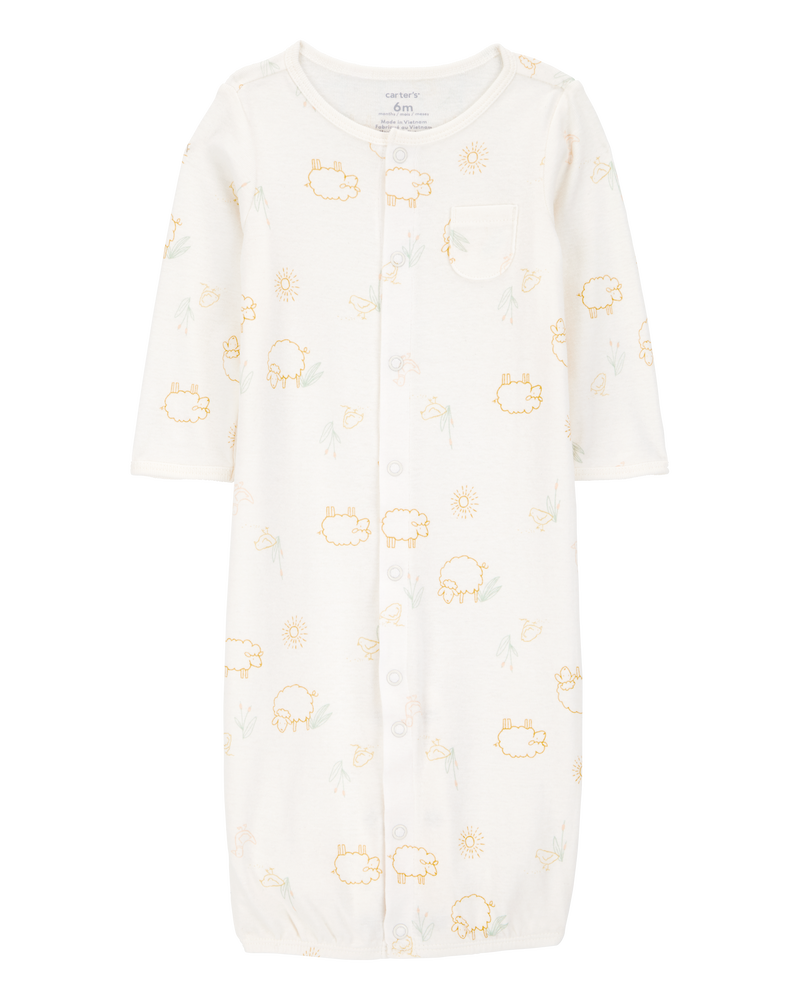 Baby Girl 3-Piece Barnyard Converter Gown & Cap Set - Ivory, image 2 of 4 slides
