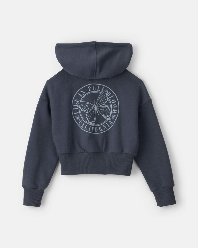 Girls 'Butterfly' Fleece Zip-Up Hoodie - Navy Blue, image 2 of 6 slides