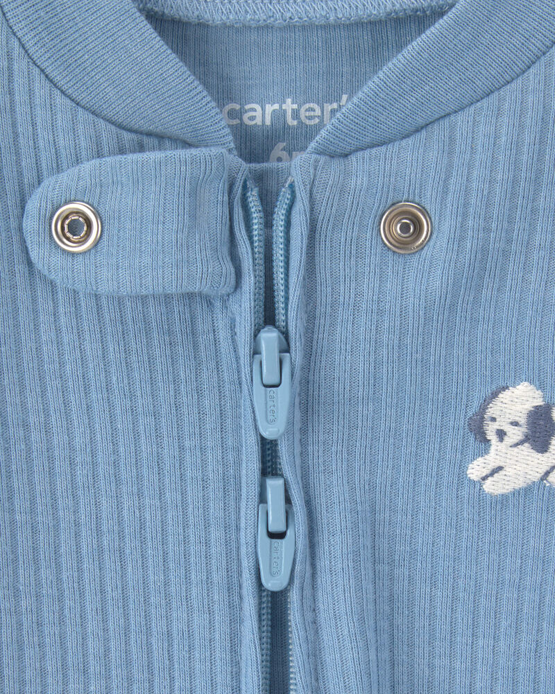 Baby Puppy Cotton 2-Way Zip Sleeper - Blue, image 2 of 5 slides