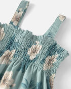 Tout-petit fille - Robe &agrave; smocks en lin avec coton biologique &agrave; motif hibiscus - Bleu, image 3 sur 4 diapositives