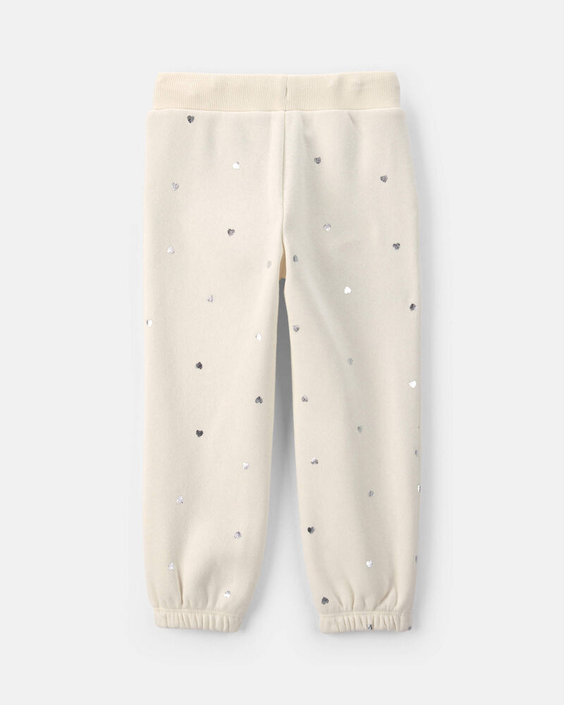 Toddler Girl Polka Dot Fleece Joggers - Cream, image 2 of 4 slides