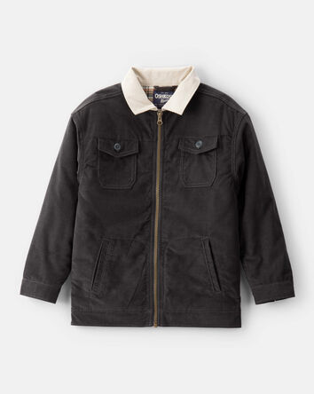 Garçons - Veste de mode à manches longues en velours côtelé avec fermeture éclair - Noir, 