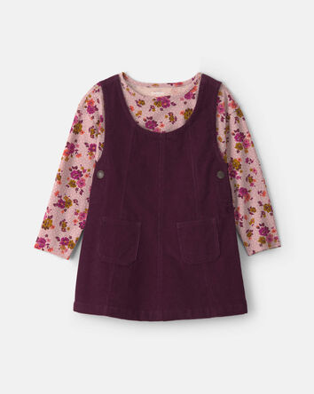 Toddler Girl 2-Piece Floral Corduroy Long-Sleeve Dress Set - Pink/Purple, 