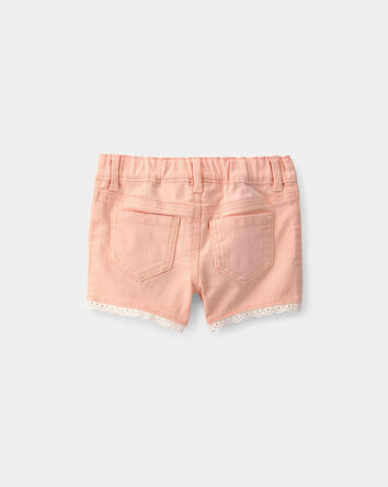 B&eacute;b&eacute; fille - Short en serg&eacute; &agrave; bordure en tissu ajour&eacute; - P&ecirc;che, 