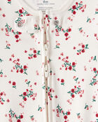 Baby Girl Bow Floral Print 100% Cotton Sleeper - White/Red, image 2 of 5 slides