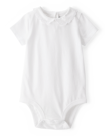 Baby Scalloped Collar Short-Sleeve Bodysuit - White, 