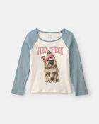 Girls 'Vibe Check' Dog Graphic Tee - Cream/Blue, image 1 of 4 slides