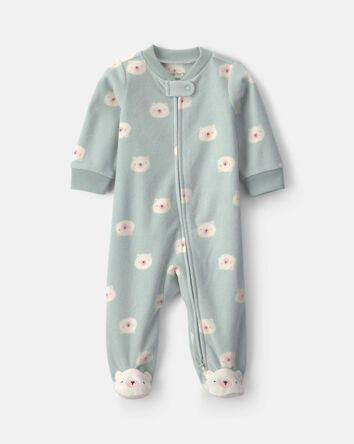 B&eacute;b&eacute; fille - Grenouill&egrave;re en molleton &agrave; fermeture &agrave; glissi&egrave;re double sens &agrave; motif ourson &ndash; Vert, 