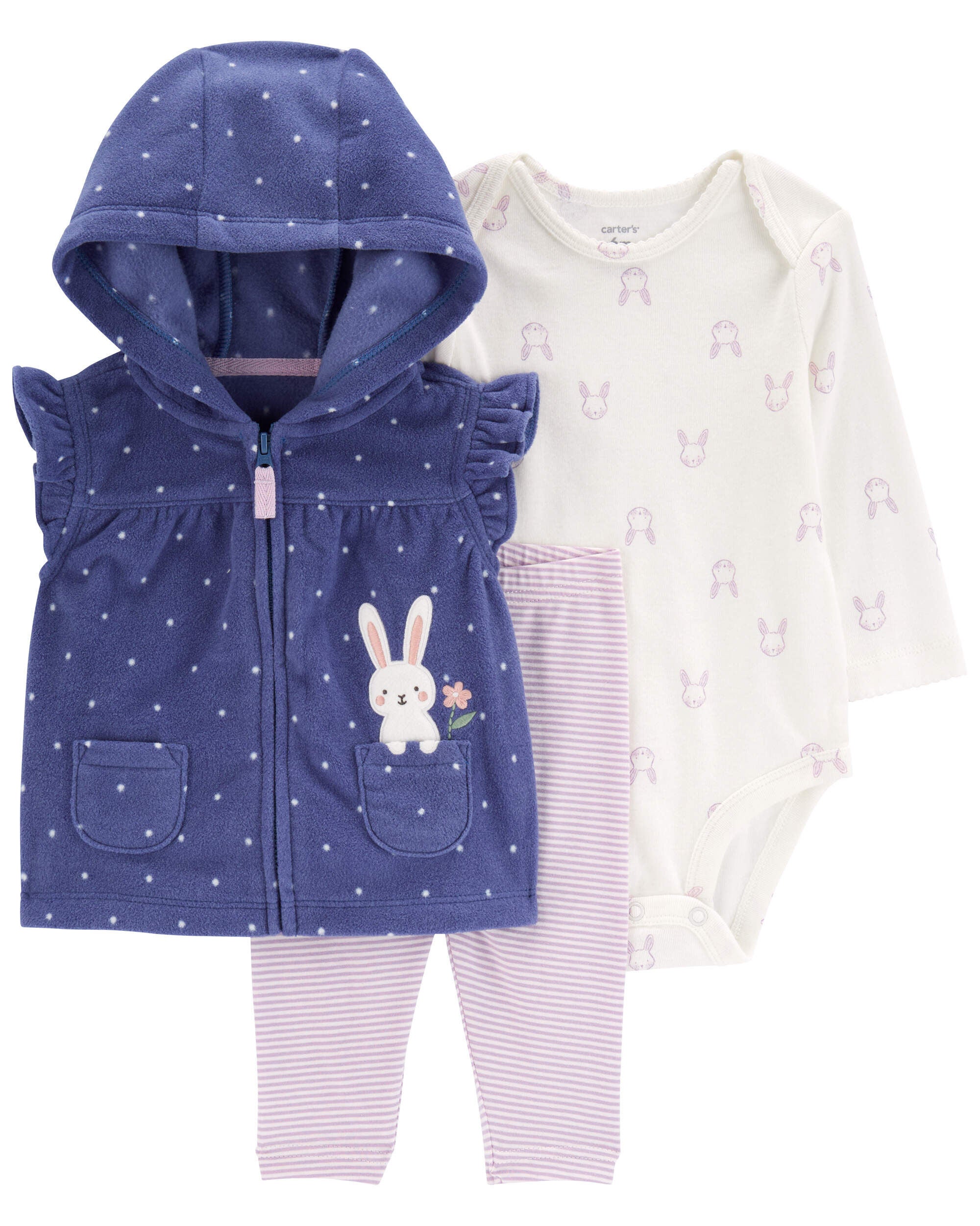 Baby Girls Baby 3 Piece Bunny Fleece Little Vest Set 12M Carter s