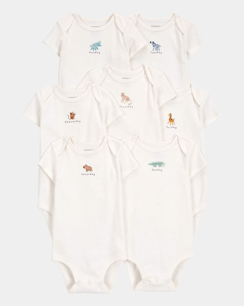 Baby 7-Pack Days Of The Week Short-Sleeve Cotton Bodysuits, image 1 of 9 slides