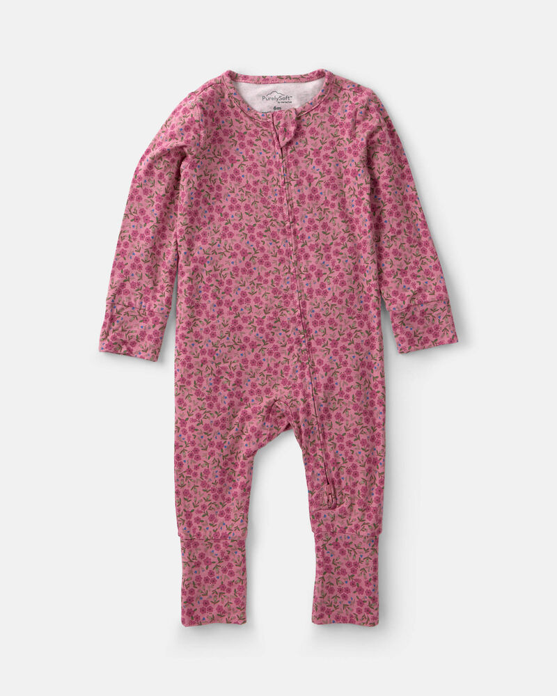 Baby Girl Floral PurelySoft&trade; 2-Way Zip Sleep & Play Pyjamas - Pink, image 2 of 9 slides