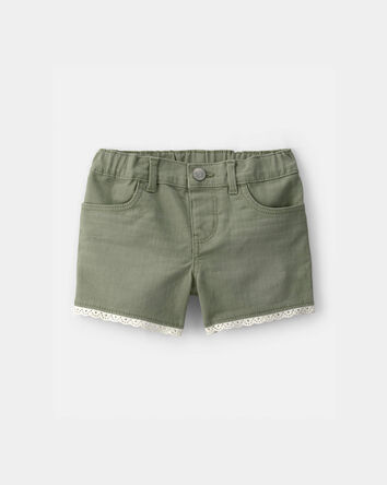 Toddler Girl Eyelet Trim Twill Shorts - Olive, 